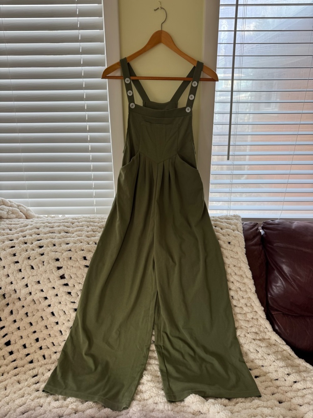 HALARA Olive Green Wide-Leg Overall Jumpsuit with Button Straps